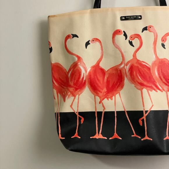 Kate Spade OS tote bag purse flamingos tropical beach vacation luxury watercolor - Picture 8 of 13